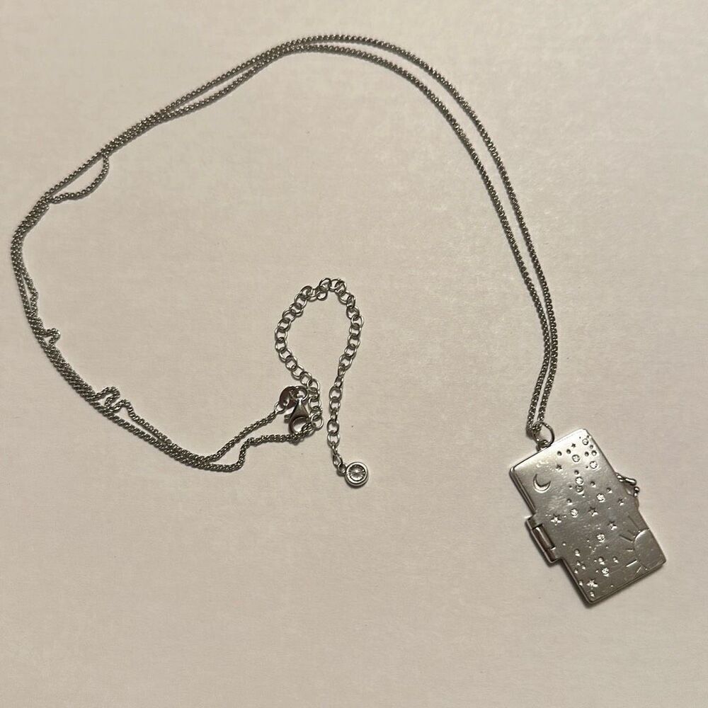Lisa Mason Sterling Silver 925 Pendant Book Necklace with Cubic Zirconia Stones